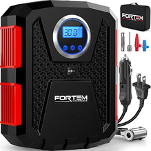 Load image into Gallery viewer, FORTEM Tire Inflator 150 PSI, Bike Pump, 110V AC 12V DC Air Pump for Car Tires, Digital Tire Pressure Gauge w/Auto Pump/Shut Off, Carrying Case (Red)