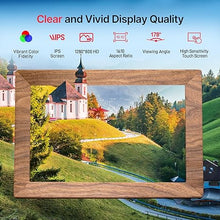 Load image into Gallery viewer, Frameo 10.1" Digital Picture Frame, Brown Wood Smart WiFi Digital Photo Frame with 1280x800 HD IPS Touch Screen 32GB Memory Auto-Rotate Wall Mounted Slideshow, Share Photos/Videos from Phone Remotely