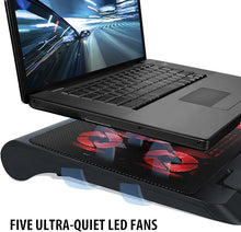 Load image into Gallery viewer, ENHANCE Gaming Laptop Cooling Pad Stand with LED Cooler Fans , Adjustable Height , & Dual USB Port for 17 inch Laptops - 5 Ultra Quiet High Performance Fans 2630 RPM & Built-In Bumpers - Red