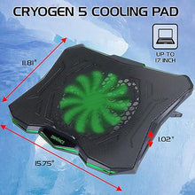 Load image into Gallery viewer, ENHANCE Cryogen 5 Gaming Laptop Cooling Pad Stand - Laptop Cooler with 7 Adjustable Height Settings & Dual USB Ports for 17 inch Laptops - 1 Ultra Quiet High Performance LED Laptop Fan 800 RPM - Green