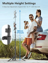 Load image into Gallery viewer, 72" Phone Tripod & Selfie Stick, Extendable Cell Phone Tripod Stand with Detachable Remote & Phone Holder, Aluminum Tripod for Cell Phone & Camera, Selfie Stick Tripod Compatible with iPhone Android