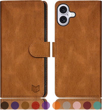 Load image into Gallery viewer, SUANPOT Compatible with iPhone 16 6.1" Wallet case with RFID Blocking Credit Card Holder,Flip Book PU Leather Protective Cover Women Men for Apple 16 Phone case Light Coffee