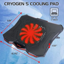 Load image into Gallery viewer, ENHANCE Cryogen 5 Gaming Laptop Cooling Pad Stand - Laptop Cooler with 7 Adjustable Height Settings & Dual USB Ports for 17 inch Laptops - 1 Ultra Quiet High Performance LED Laptop Fan 800 RPM - Red
