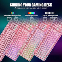 Load image into Gallery viewer, RedThunder K10 Wireless Gaming Keyboard and Mouse Combo, LED Backlit Rechargeable 3800mAh Battery, Mechanical Feel Anti-ghosting Keyboard + 7D 3200DPI Mice for PC Gamer (Pink)