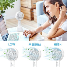 Load image into Gallery viewer, Pure Enrichment® PureBreeze™ Personal Handheld Fan with Base - 3 Fan Speeds, Built-In Rechargeable Lithium-Ion Battery, Lightweight Portable Design, Soothing Optional Aromatherapy Tank, USB Charger