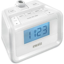 Load image into Gallery viewer, Homedics Dual Alarm Digital FM Clock Radio Time Projection, 8 Relaxing Nature Sounds, LED Display, Multi-Alarm Snooze, Sleep Timer, Nightlight, Ceiling Clock SoundSpa, White