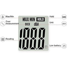 Load image into Gallery viewer, Decibel Meter, Digital Sound Level Meter Handheld Audio Noise SPL Meter Tester with LCD Display Measuring 30-130dB (9V Battery Included)