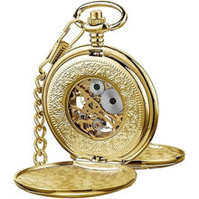 Load image into Gallery viewer, VIGOROSO Vintage Hand Wind Up Pocket Watches for Men, Mechanical Pocket Watch with Chain, Mens Skeleton Pocketwatch