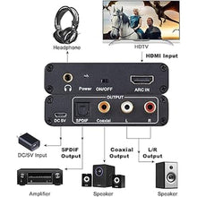 Load image into Gallery viewer, HDMI ARC Adapter, Tendak ARC Audio Extractor with Digital Optical TOSLINK SPDIF/Coaxial and Analog 3.5mm L/R Stereo Audio Converter for HDTV Soundbar Speaker Amplifier