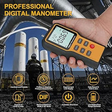 Load image into Gallery viewer, Manometer, Professional Air Pressure Meter, Dual-Port HVAC Digital Manometer Gas Pressure Tester,12 Selectable Units Differential Pressure Gauge, (Included Battery)