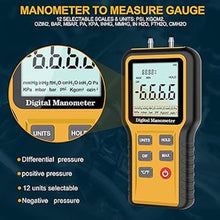Load image into Gallery viewer, Manometer, Professional Air Pressure Meter, Dual-Port HVAC Digital Manometer Gas Pressure Tester,12 Selectable Units Differential Pressure Gauge, (Included Battery)