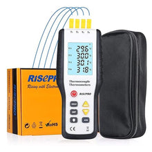 Load image into Gallery viewer, Thermocouple Thermometer, RISEPRO 4 Channel K Type Digital Thermometer Thermocouple -200~1372°C/2501°F Sensor HT-9815