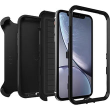 Load image into Gallery viewer, OtterBox iPhone XR Defender Series Case - BLACK, rugged & durable, with port protection, includes holster clip kickstand
