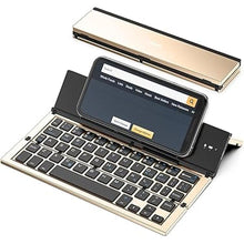 Load image into Gallery viewer, Geyes Folding Bluetooth Keyboard, Wireless Foldable Keyboard with Portable Pocket Size, Aluminum Alloy Housing, Carrying Pouch, for iPad, iPhone, and More Tablets, and Smartphones(Gold)