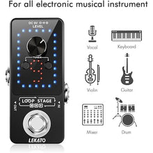 Load image into Gallery viewer, LEKATO Looper Guitar Pedal Guitar Loop Pedal Tuner Pedal 9 Loops 40 Minutes Record Time Unlimited Overdubs for Electric Guitar Bass (Black)