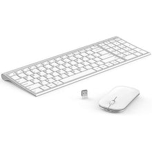 Load image into Gallery viewer, seenda Rechargeable Wireless Keyboard Mouse, Ultra Thin Low Profile Wireless Keyboard and Mouse with Number Pad, Quiet Portable Combo Compatible for Windows XP/7/8/10/11/11 Pro, Silver White