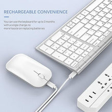 Load image into Gallery viewer, seenda Rechargeable Wireless Keyboard Mouse, Ultra Thin Low Profile Wireless Keyboard and Mouse with Number Pad, Quiet Portable Combo Compatible for Windows XP/7/8/10/11/11 Pro, Silver White