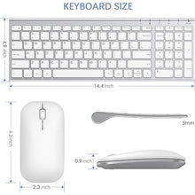 Load image into Gallery viewer, seenda Rechargeable Wireless Keyboard Mouse, Ultra Thin Low Profile Wireless Keyboard and Mouse with Number Pad, Quiet Portable Combo Compatible for Windows XP/7/8/10/11/11 Pro, Silver White