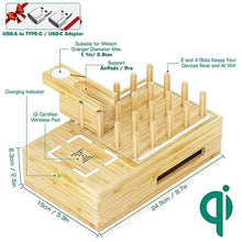 Load image into Gallery viewer, Bamboo Wireless Charging Station for Multiple Devices - Wood Docking Station Organizer, Qi Certified Fast Wireless Charger, 7 USB Charging Ports for Cellphone, Smart Watch, Earbuds, Tablet