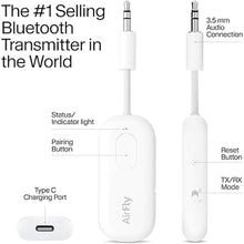 Load image into Gallery viewer, Twelve South AirFly Pro | Wireless Transmitter/Receiver with Audio Sharing for up to 2 AirPods/Wireless Headphones to Any Audio Jack for use on Airplanes, Boats or in Gym, Home, auto