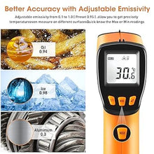 Load image into Gallery viewer, Infrared Temp Gun Thermometer, Non-Contact Digital Laser Infrared Thermometer Temperature Gun, Adjustable Emissivity IR Thermometer Heat Temperature Reader Gun (-58°F to 1022°F)