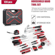 Load image into Gallery viewer, Eastvolt 128-Piece Home Repair Tool Set, Tool Sets for Homeowners, General Household Hand Tool Set with Storage Toolbox, EVHT12801, Black + Red (ASK01)