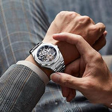 Load image into Gallery viewer, FANMIS Classic Mens Skeleton Automatic Mechanical Watches Luxury Carving Flower Craft Watch with Stainless Steel Waterproof Bracelet Wrist Watch