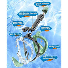 Load image into Gallery viewer, QingSong Full Face Snorkel Mask for Adults, Snorkeling Gear with Camera Mount, 180 Degree Panoramic View Snorkel Set Anti-Fog Anti-Leak