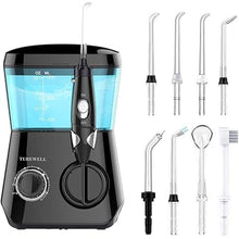 Load image into Gallery viewer, TUREWELL Water Flossing Oral Irrigator, 600ML Dental Teeth Cleaner 10 Adjustable Pressure, Electric Oral Flosser for Braces, 8 Replacement Jet Tips for Family (Black)