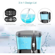 Load image into Gallery viewer, TUREWELL Water Flossing Oral Irrigator, 600ML Dental Teeth Cleaner 10 Adjustable Pressure, Electric Oral Flosser for Braces, 8 Replacement Jet Tips for Family (Black)