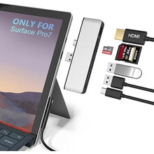 Load image into Gallery viewer, Surface Pro 7 USB C Hub, 6-in-2 Aluminum Surface Pro 2019 Dock with 4K HDMI Adapter+ USB C Audio & Data Transfer Port +2 USB 3.0+SD/TF Card Reader, Converter Combo Adaptor for Microsoft Surface Pro 7
