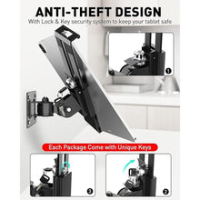 Load image into Gallery viewer, AboveTEK Tablet Wall Mount -360° Rotation iPad Wall Holder for Retail & Business, Anti Theft iPad Stand Fits 7"-11" Tablets Including iPad Pro/Air/Mini, Galaxy Tab - Security Lock & Key - (Black)