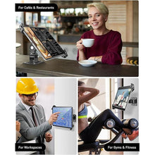 Load image into Gallery viewer, AboveTEK Tablet Wall Mount -360° Rotation iPad Wall Holder for Retail & Business, Anti Theft iPad Stand Fits 7"-11" Tablets Including iPad Pro/Air/Mini, Galaxy Tab - Security Lock & Key - (Black)
