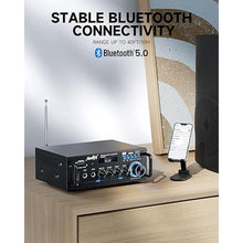 Load image into Gallery viewer, Moukey 2.0 Channel Stereo Bluetooth 5.0 Karaoke Amplifier, 300W Audio Stereo Receiver with RCA, USB, SD, 2 Mic Inputs, FM Radio, MAMP3