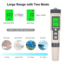 Load image into Gallery viewer, Digital Salinity Tester for Salt Water - Waterproof IP67 Salinity Meter with ATC Large Range 0-200ppt Saltwater Tester for Seawater, Aquariums, Marine Monitoring, and Koi Fish Pond by ORAPXI