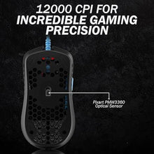 Load image into Gallery viewer, HK Gaming Mira S Ultra Lightweight RGB Gaming Mouse | Honeycomb Shell | 61 Grams | max 12000 cpi | USB Wired | 6 programmable Buttons | On-Board Memory | Anti Slip Grips | Mira-S Blue Phantom