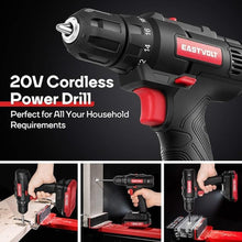 Load image into Gallery viewer, Eastvolt 20V Max Cordless Power Drill Driver Kit & Home Tool Kit, Max 310in.lbs. 18+1 PoisitionTorque Drill For Metal, Wood, Plastics, 168 Pieces tool with case For General Household (EVCD168S)