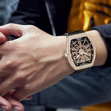 Load image into Gallery viewer, FANMIS Mens Skull Big Face Watches Rectangle Punk Diamond Dial Leather Strap Calendar Quartz Sports Wrist Watch
