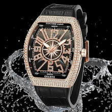 Load image into Gallery viewer, FANMIS Mens Skull Big Face Watches Rectangle Punk Diamond Dial Leather Strap Calendar Quartz Sports Wrist Watch