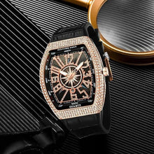 Load image into Gallery viewer, FANMIS Mens Skull Big Face Watches Rectangle Punk Diamond Dial Leather Strap Calendar Quartz Sports Wrist Watch