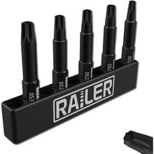 Load image into Gallery viewer, Railer Double Square 8 Point Star Bit Set, 5pc S2 Steel 2 Inch 8 Spline Fastener Drive Bit Set with Storage Bit Holder