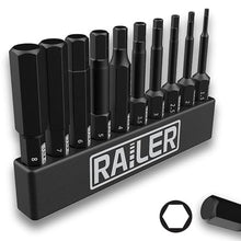 Load image into Gallery viewer, Metric Hex Bit Set, Railer 10-Piece Hex Head Allen Wrench Screwdriver Bit Set. S2 Steel Impact Driver 2" Hex MM Bits for Furniture Screws