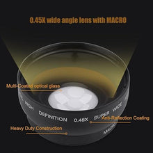 Load image into Gallery viewer, Wide Angle Macro Lens, Camera 52mm 0.45X Magnification Universal Conversion Lens Professional Optical Glass Camera Close Up Lens, for Canon for Nikon for Sony 52mm Mount Camera