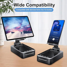 Load image into Gallery viewer, Cell Phone Stand with Wireless Bluetooth Speaker Compatible for Any Smartphones,Anti-Slip Design Phone Holder with HD Surround Sound Bluetooth Speaker for Home,Office,Outdoor