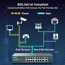 Load image into Gallery viewer, YuanLey 16 Port Gigabit PoE Switch with 2 Gigabit Uplink, 16 PoE+ Port 1000Mbps, 250W 802.3af/at, Metal Desktop/Rackmount, Unmanaged Plug and Play Network Switch