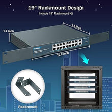 Load image into Gallery viewer, YuanLey 16 Port Gigabit PoE Switch with 2 Gigabit Uplink, 16 PoE+ Port 1000Mbps, 250W 802.3af/at, Metal Desktop/Rackmount, Unmanaged Plug and Play Network Switch