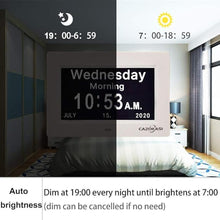 Load image into Gallery viewer, 3 Colors Extra Large Impaired Vision Digital Clock with Day and Date for Elderly Calendar Day Clock Auto Dimmable Clock with Non-Abbreviated Year & Month Alarm Clock (7 inch White)