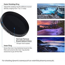 Load image into Gallery viewer, JJC 40.5mm ND Filter ND2-2000 VND Variable Neutral Density Adjustable Fader for Sony ZV-E10 II ZVE10 A7CII A7C ZV-E1 ZVE1 ZV-1F A6400 A6300 A6100 A6000 with E 16-50mm Kit Lens or FE 28-60mm Kit Lens