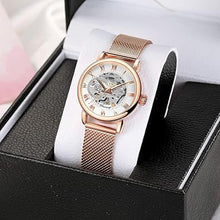 Load image into Gallery viewer, FORSINING New Women Fashion Skeleton Wristwatch Lady Casual Waterproof Self-Wind Mechanical Watch with Stainless Steel Mesh Band