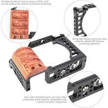 Load image into Gallery viewer, Vlog Camera Cage for A7C, Camera Video Stabilizer Shooting Cage Kit with Wooden Handle Grip, with 1/4in & 3/8in Screw Hole and Cold Shoe Mount
